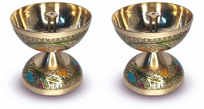 DOKCHAN Brass (Pack of 2) Table Diya(Height: 1.9 inch)