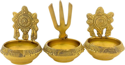 LandCVentures Shanku Cakara Namam Diyaset Brass (Pack of 3) Table Diya Set(Height: 2.4 inch)