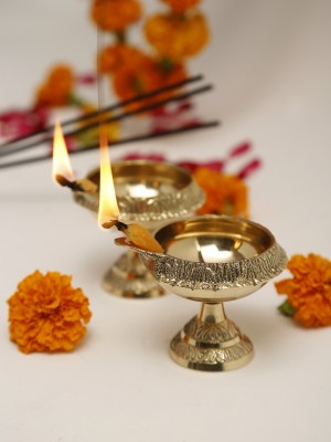 DreamKraft Kuber Deepak On Stand (Oil Lamp) Brass (Pack of 2) Table Diya Set(Height: 2.3 inch)