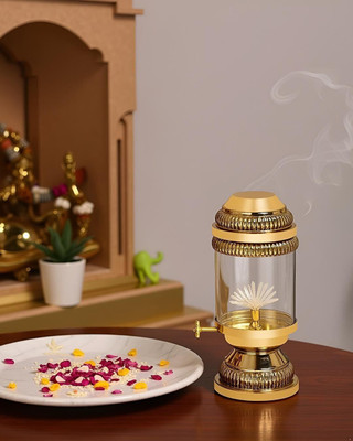 Rudraprathna Akhand jyot Diya Adjustable Bati Knob Oil Lamp for Spiritual Use in Mandir Brass, Brass Table Diya(Height: 6 inch)
