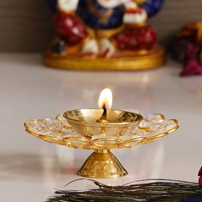 eCraftIndia Bowl Shape Crystal Tea Light Holder - Large Crystal Table Diya(Height: 1.5 inch)