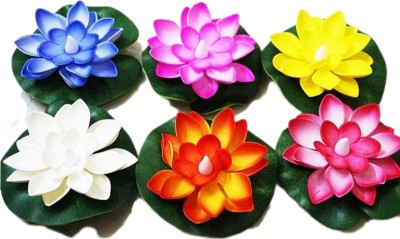 Vmg New Lotus Flower Floating LED Diya Set with Water Sensor Plastic (Pack of 6) Table Diya(Height: 1.6 inch)