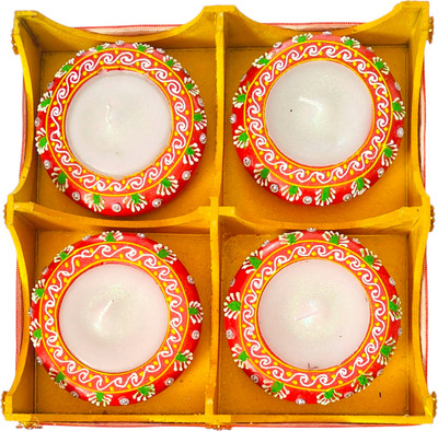 VEGAN Handicraft Terracotta Clay Decorative Set of 4 Kunj Matki Diyas with Wax Terracotta (Pack of 4) Table Diya Set(Height: 0.7 inch)