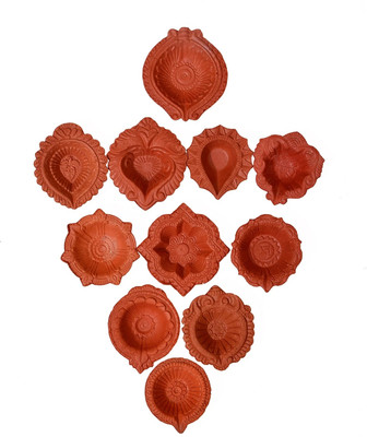 SOMUDEE Earthenware (Pack of 11) Table Diya Set(Height: 3 inch)