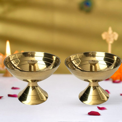 SBBCO Brass Diya For Deepak Pujan, Akhand Jyot, Home Brass Table Diya (Height: 2 inch) Brass (Pack of 2) Table Diya Set(Height: 2 inch)
