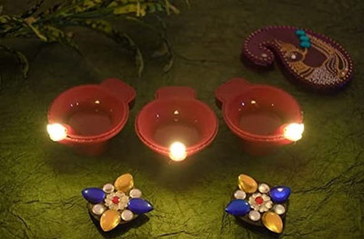 WunderVoX Water Sensor Diya/Deepak Battery Operated Reusable Plastic (Pack of 6) Table Diya Set(Height: 1.5 inch)