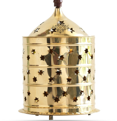 IndianArtVilla Brass Akhand Jyot Diya with Molded Brass Lid,9 Inches Brass Table Diya(Height: 9 inch)