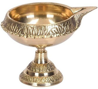 DOKCHAN Pure Brass Kuber Stand Diya for Pooja Hand Engraved Diya for Puja Heavy Quality Brass Table Diya Set(Height: 1.8 inch)