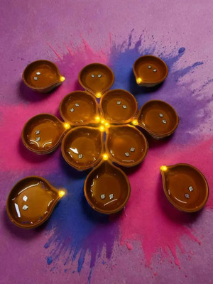 3BAAN A773Water Sensor Diya for Home Decoration Electric Flameless & Diya Lights Plastic (Pack of 12) Table Diya Set(Height: 4 inch)