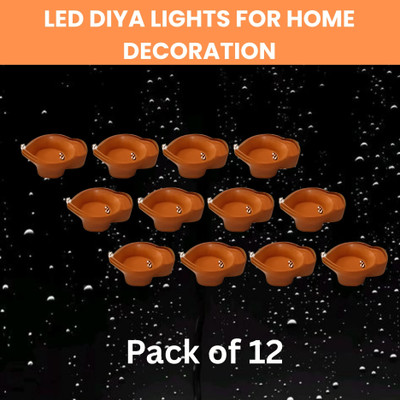 SACRO Water Sensor Diya LED Water Diyas for Diwali Home & Office Décor Pack of 12 E312 Plastic (Pack of 12) Table Diya Set(Height: 2 inch)