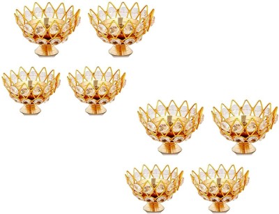 Flipkart SmartBuy Brass Crystal Decorative Diya Oil Lamp ( Set of 8 ) Brass (Pack of 8) Table Diya Set(Height: 2.5 inch)