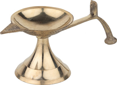TORPPEZA Brass Plain aarti Diya Stand with Handle for Pooja, Decoration, Temple, Diwali Brass Table Diya(Height: 2.1 inch)