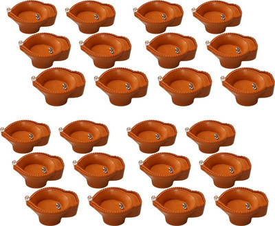 NEUTON Water Sensor Brown Real Diya, Lighten Up When Fill with Water Plastic (Pack of 24) Table Diya Set(Height: 2 inch)