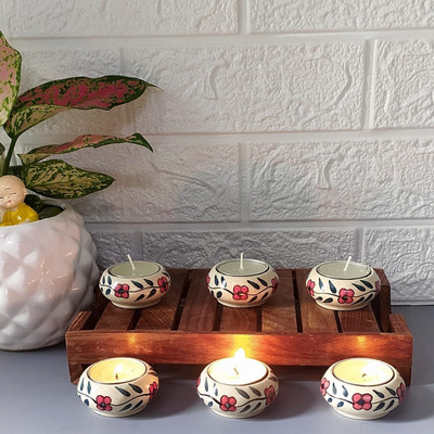 laxmi creation Wonderful DIWALI FESTIVAL CERAMIC DIYA IN RED Ceramic (Pack of 6) Table Diya Set(Height: 1.3 inch)