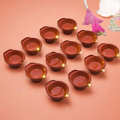 3BAAN A237Water Sensor Diya for Home Decoration Electric Flameless & Diya Lights Plastic (Pack of 12) Table Diya Set(Height: 4 inch)