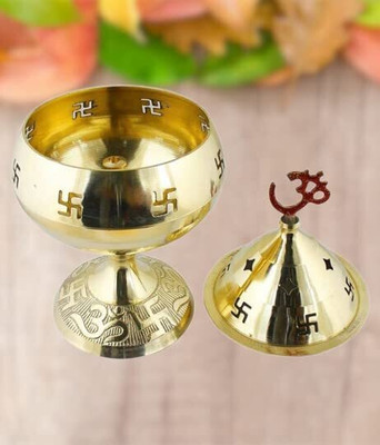 SBBCO Jali Akhand Jyoti Deep With Stand, Cover & Om Table Diya/Oil Lamp For Worship Brass Table Diya(Height: 4.5 inch)