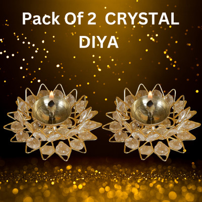 DARIDRA BHANJAN Brass Crystal Diya Set of 2 for Pooja and Diwali, Crystal Diya,Akhand Jyoti Diya Brass Table Diya(Height: 3 inch)
