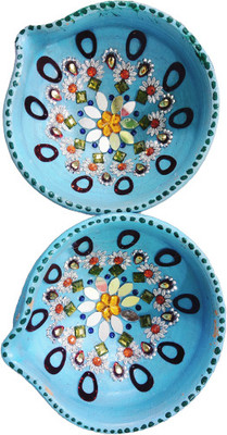 KRITY Terracotta (Pack of 2) Table Diya Set(Height: 2.3 inch)