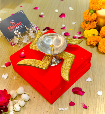 Home Casa Premium Aluminium Swastik Diya | Golden Finish Decorative Deepak for Puja Aluminium Table Diya(Height: 1.75 inch)