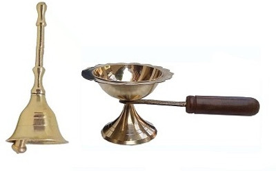 Uniqon Combo of Spritual Small Size Round Head Bell with Laxmi (2 No) Oil Ghee Brass (Pack of 2) Table Diya(Height: 1.18 inch)