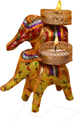 GARETA Elephant Tealight Candle Handcrafted for decor Plastic, Cotton (Pack of 2) Table Diya(Height: 3 inch)