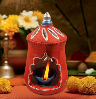 NEUTON Temple-Shape Clay For Diwali Decoration Mitti Ka Diya Handmade Terracotta Diya. Plastic Table Diya(Height: 7 inch)