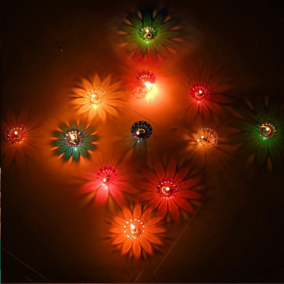 Smiling Cart 3D Oil Reusable Reflect Diyas, Warm Multicolor Flower Ambient Light, Trasparent Plastic (Pack of 12) Table Diya Set(Height: 1 inch)