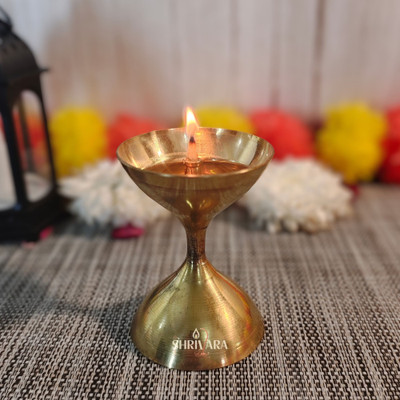 shrivara 8 cm Traditional Brass Akhand Jyot Diya for Pooja and Festivals Brass Table Diya(Height: 3.15 inch)