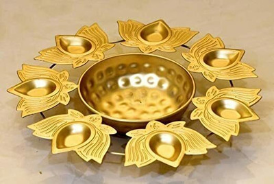 decormaster Metal Finish Urli for Home Decor Handcrafted Bowl for Floating Flowers Iron Table Diya(Height: 4 inch)