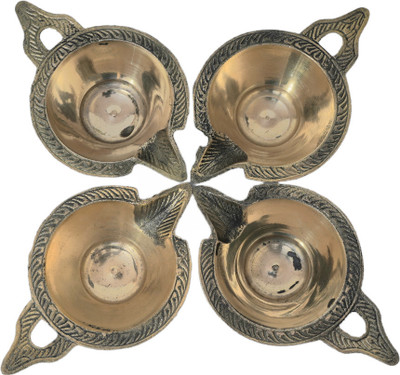 Divyanshimetals Heavy weight brass diya with handle no. 2 Brass (Pack of 6) Table Diya Set(Height: 3 inch)