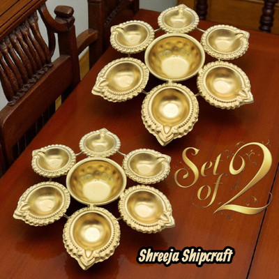 Shreeja Shilpcraft Pure Brass Metal Urli set of 2 Decorative Urli for Home, Temple & Festive Decor Iron (Pack of 2) Table Diya Set(Height: 1 inch)