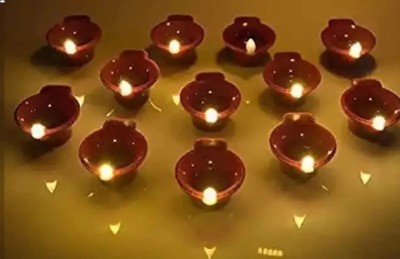 MANTICORE Festive Party Flameless Sensor Waterproof Diya Lamp Float On Water Led Plastic Candle(Brown, Pack of 12)