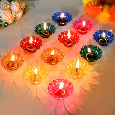 Craftam Transparent 3D Reflaction Floating Hard Plastic Diya For Home Decor Plastic (Pack of 12) Table Diya Set(Height: 1 inch)