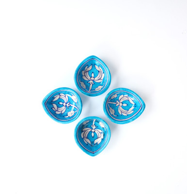 Natriel Blue Pottery (Pack of 4) Table Diya Set(Height: 1 inch)