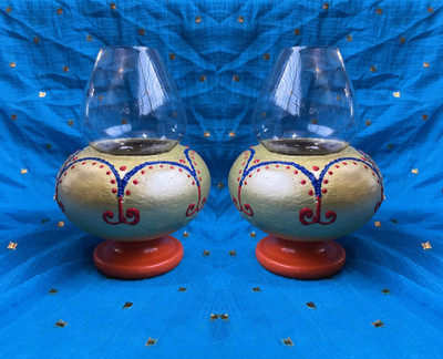 Creative Source Terracotta, Glass (Pack of 2) Table Diya Set(Height: 2.7 inch)