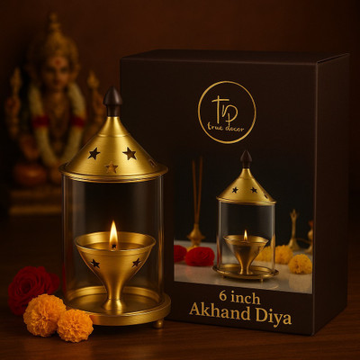 True Décor Akhand Brass Table Diya(Height: 6 inch)