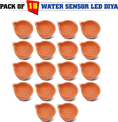 SLYKA Water Sensor Brown Real Diya, Lighten Up When Fill with Water Plastic (Pack of 18) Table Diya Set(Height: 2 inch)