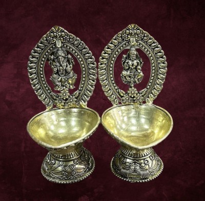 stox enterprise BRASS CASTING GANESH LAXMI DEEPAK Brass (Pack of 2) Table Diya Set(Height: 4.5 inch)