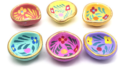 SOMUDEE Earthenware (Pack of 6) Table Diya Set(Height: 3 inch)