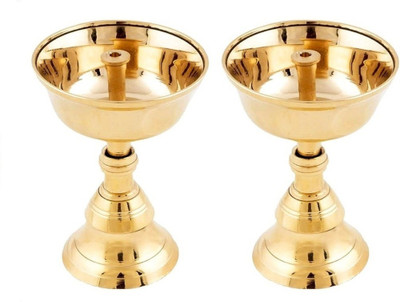 Heaven Decor Pure Brass Pyali diya with Stand for Temple Décor(pack of 2) Brass (Pack of 2) Table Diya Set(Height: 3.5 inch)