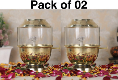 BSFA Adjustable Akhand Deep Capacity 250 ml 48-Hour Burn Time for Prayer & Meditation Brass, Borosilicate Glass (Pack of 2) Table Diya Set(Height: 33 inch)