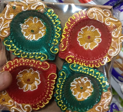 RSSB Terracotta (Pack of 4) Table Diya Set(Height: 2 inch)