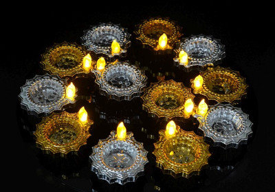 Rosevestla Gold and Silver Diya Water Sensor Led For Diwali Festival Plastic (Pack of 24) Table Diya Set(Height: 2 inch)