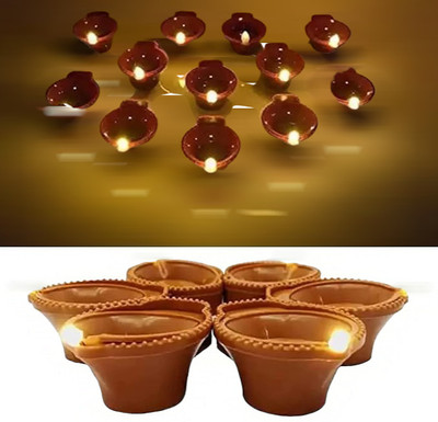 KetaKeti Water Sensor Electric LED Brown Diya for Diwal,Decor Plastic (Pack of 6) Plastic (Pack of 6) Table Diya(Height: 3.2 inch)