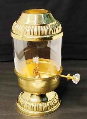 ALL.NATION.IMPEX Akhand Jyoti Diya With Glass Cover / Heatproof / Screw Lever Adjustable 250ML Brass Table Diya(Height: 6.5 inch)