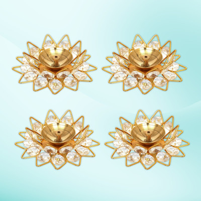 DARIDRA BHANJAN Brass Diya For Deepak Poojan, Akhand Jyot, Home Brass Table Diya (Height 2 inch) Crystal (Pack of 4) Table Diya Set(Height: 2 inch)