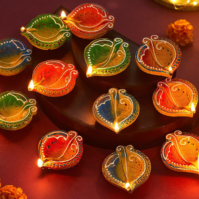 TIED RIBBONS Handcrafted Clay Diyas for Festive Decor | Eco-Friendly & Elegant Terracotta (Pack of 12) Table Diya(Height: 0.8 inch)
