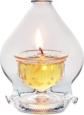 Antique Elegance Diya Handi 12Hours Glass Table Diya Set(Height: 7 inch)