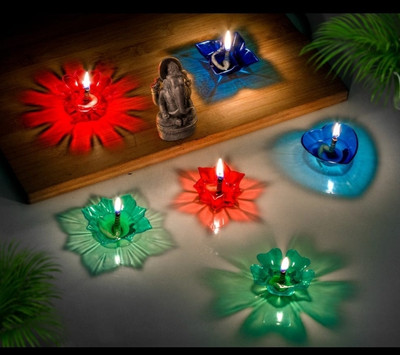 Riyas Lifestyle 3D Transparent Festival Designer Lamp to Glow your Festive Season in Style Plastic (Pack of 12) Table Diya Set(Height: 2 inch)