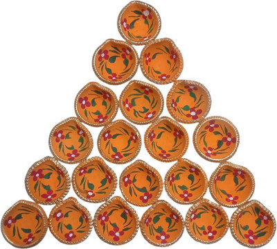 Togline HANDMADE DESIGNER 21 ORANGE DIYA SET Earthenware (Pack of 21) Table Diya(Height: 1 inch)